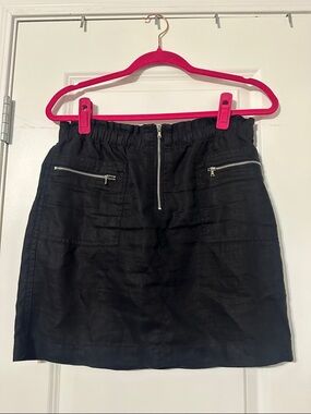Lou & Grey Black Linen Mini Skirt with Silver Zippers